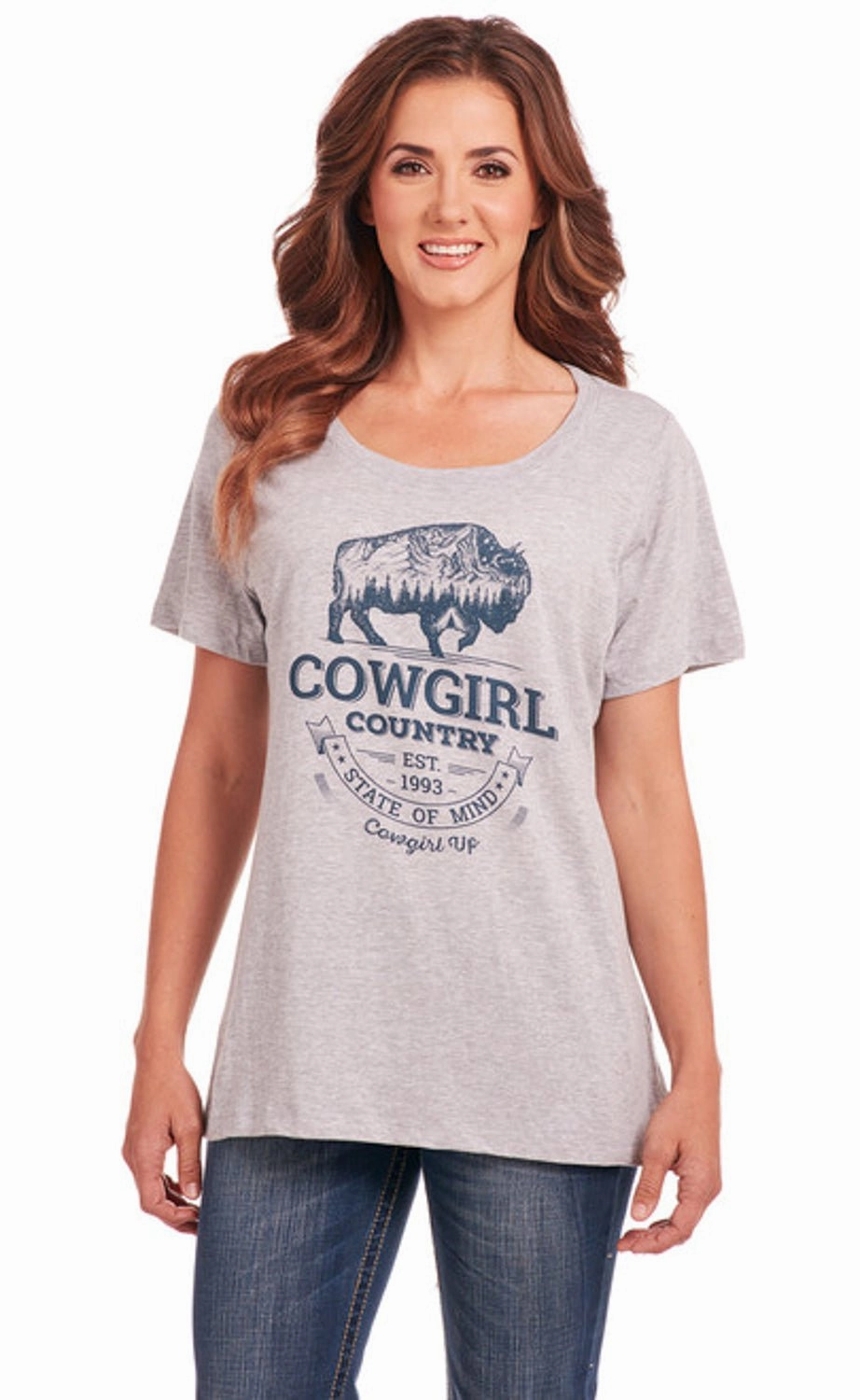 Cowgirl Up Womens Country Scoop Neck Heather Grey 100% Cotton S/S T-Shirt Evening Elegance