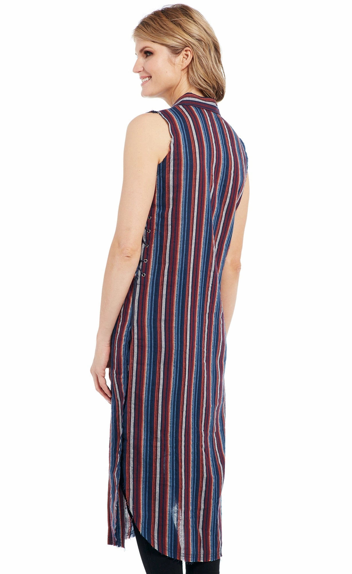 Cowgirl Up Womens Multi-Color Cotton Blend Striped Duster Dress S/L Durable Stitching