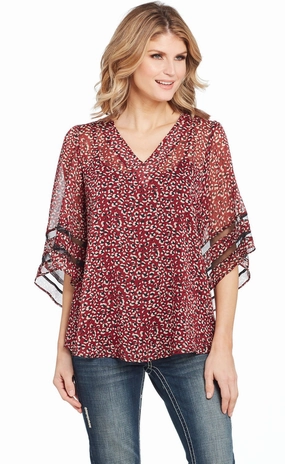 Cowgirl Up Womens Red Polyester Arrow Bell Sleeves Blouse S/S Seasonal Wardrobe formal dinner