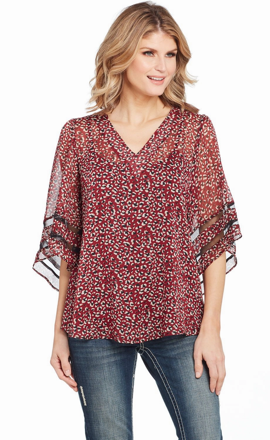 Cowgirl Up Womens Red Polyester Arrow Bell Sleeves Blouse S/S Urban Trend