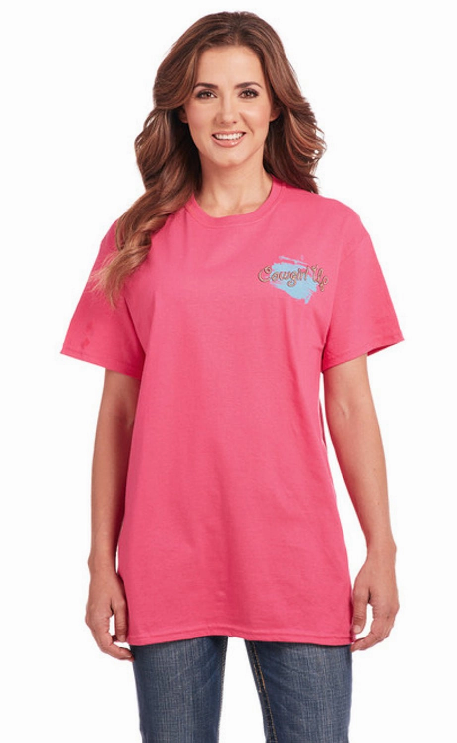Cocktail Party Sleek Silhouette Cowgirl Up Womens Roam Free Boyfriend Pink 100% Cotton S/S T-Shirt
