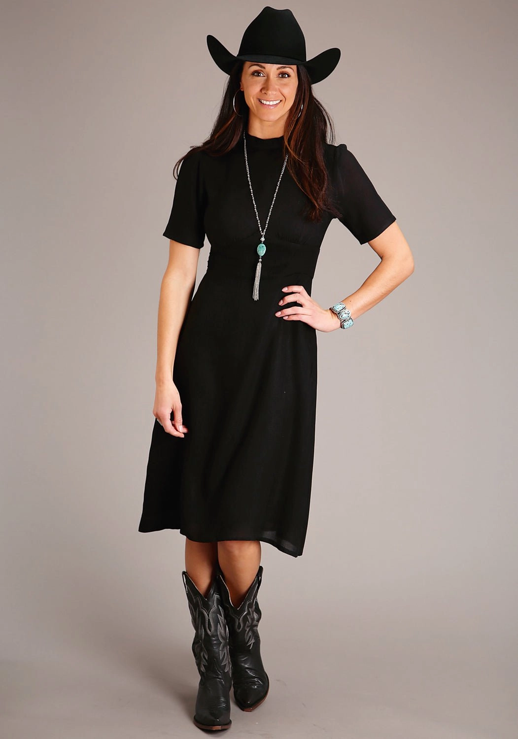Lace Ease Stetson Womens Black Rayon/Nylon Herringbone Twill Dress
