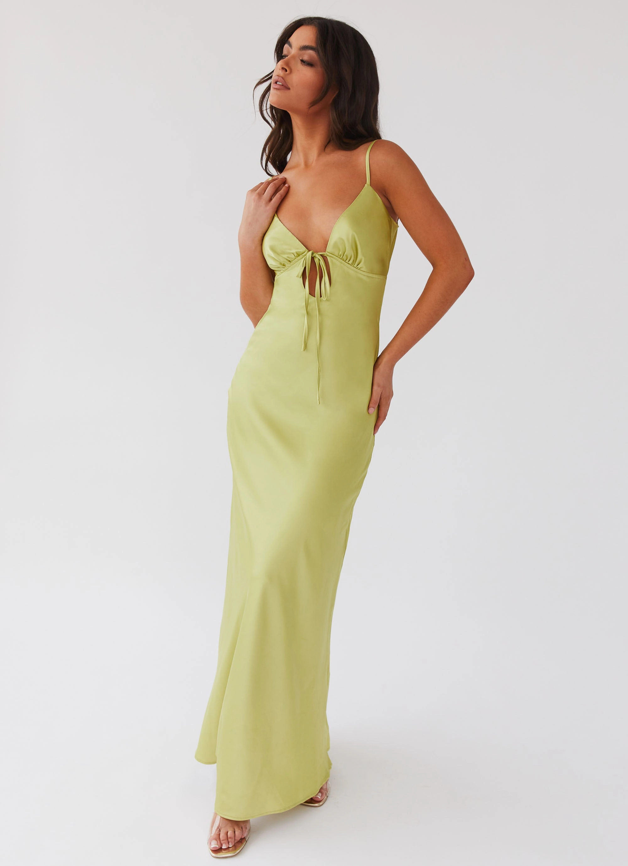 Flora Satin Maxi Dress - Green Expectations Practical Coat