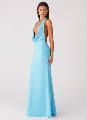 Sporty Casual Driftwood Cowl Maxi Dress - Turquoise