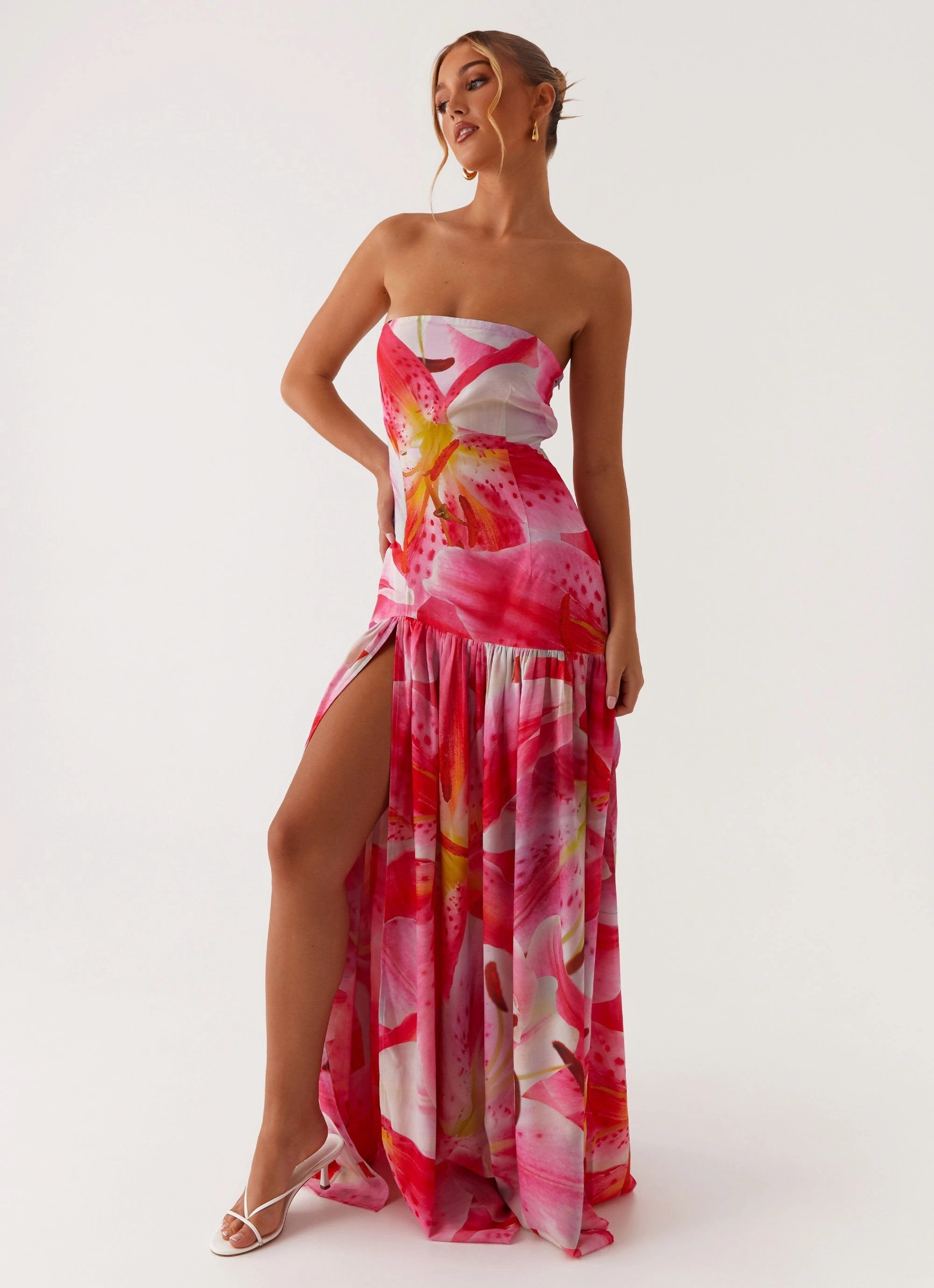 Eden Strapless Maxi Dress - White Pink Lilly Formal Outerwear