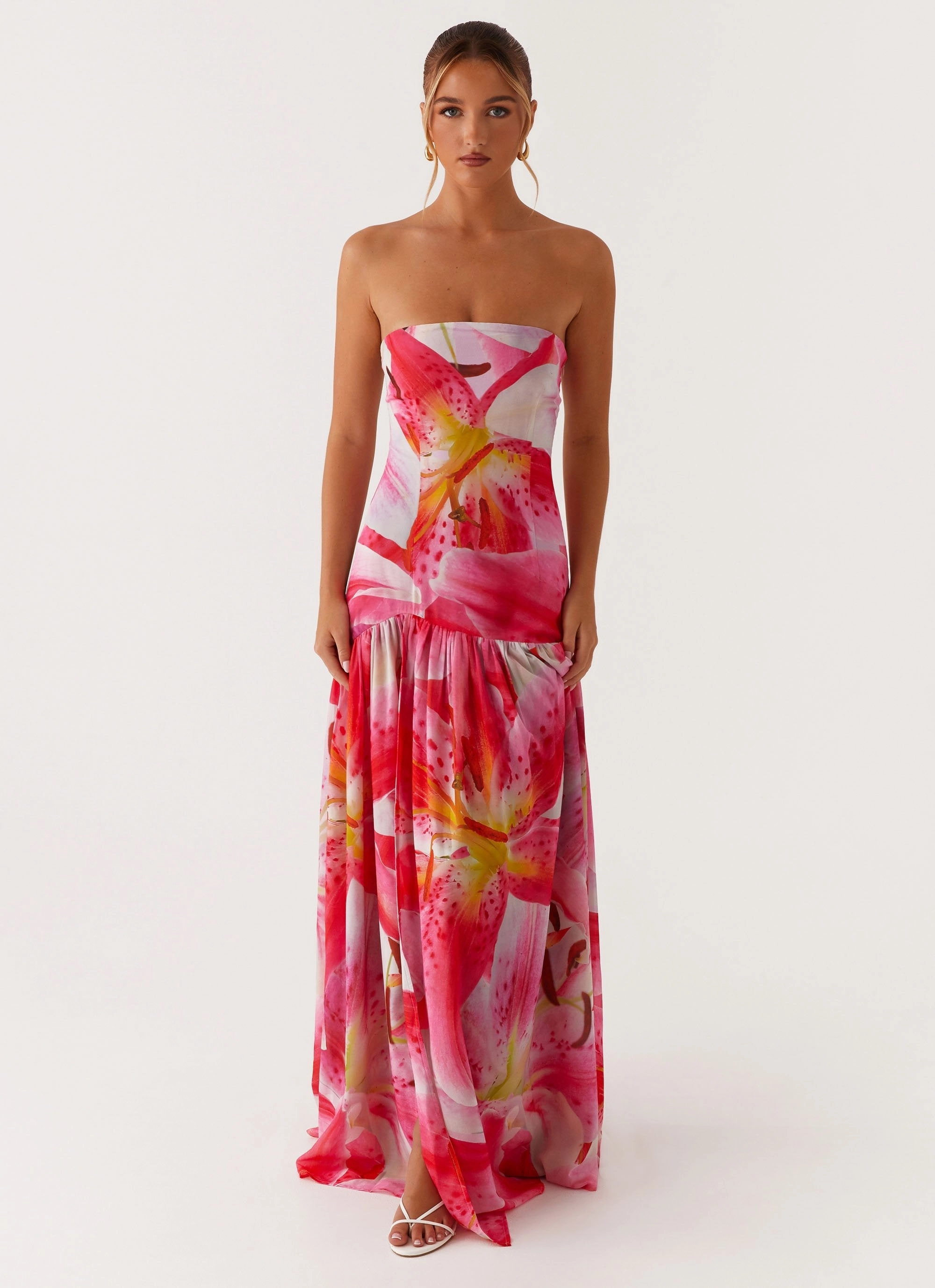 Heavy Coat Eden Strapless Maxi Dress - White Pink Lilly