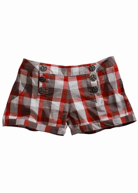 Tin Haul Womens Buckeye Check Red/Grey 100% Cotton Casual Shorts Odor Resistant Coating Tear Resistant Weave
