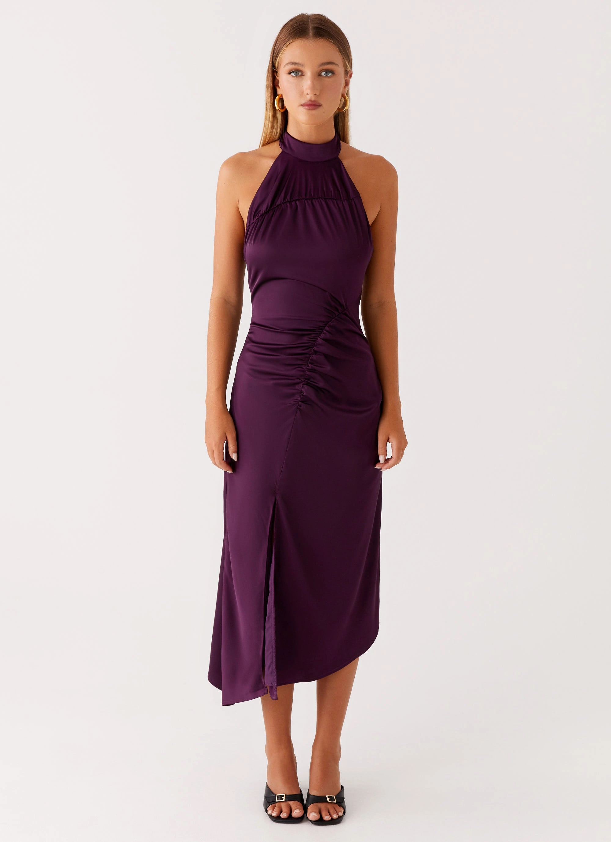Casta Halterneck Midi Dress - Plum Minimalist Style