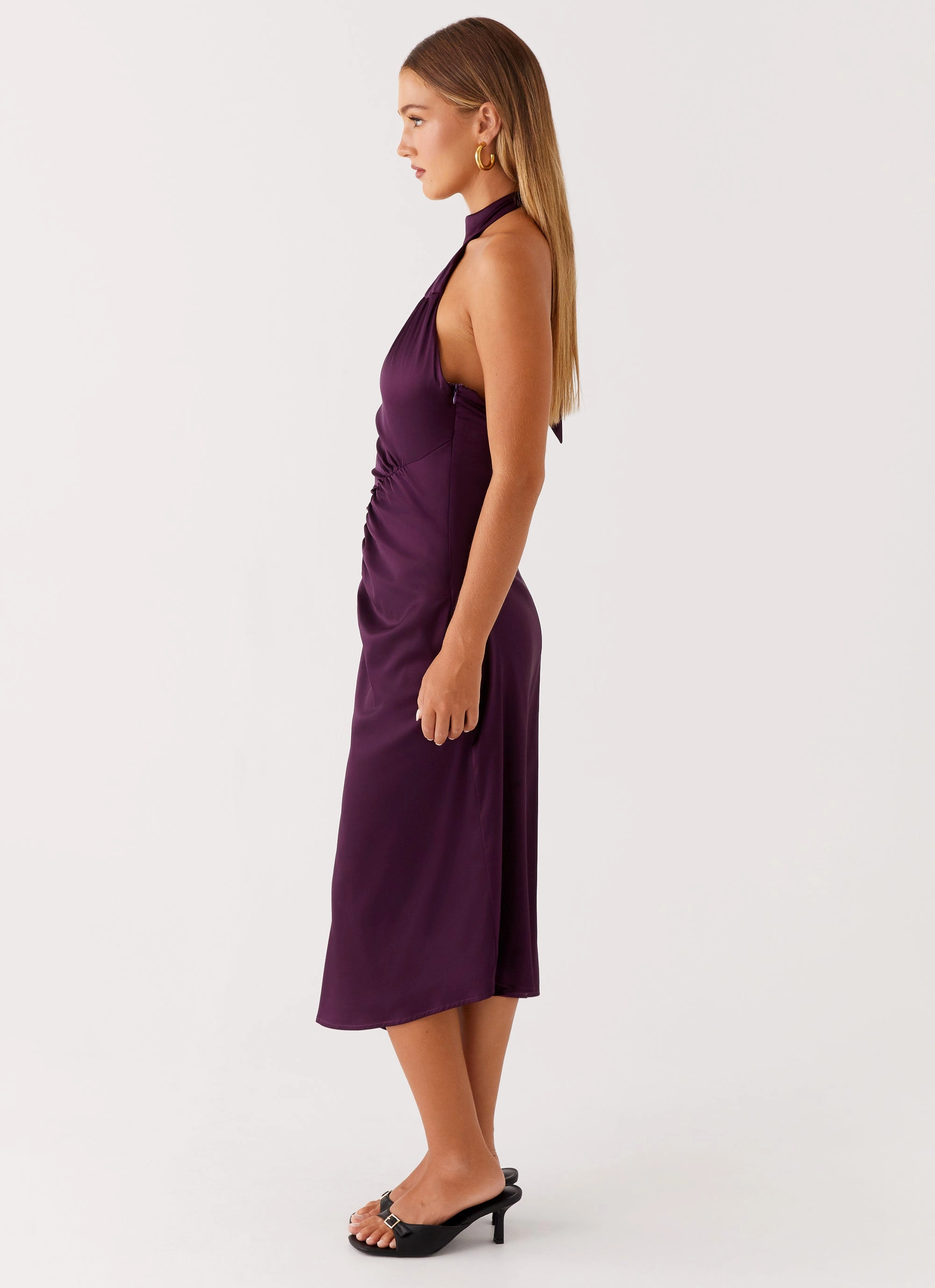 Insulated Fashion Casta Halterneck Midi Dress - Plum