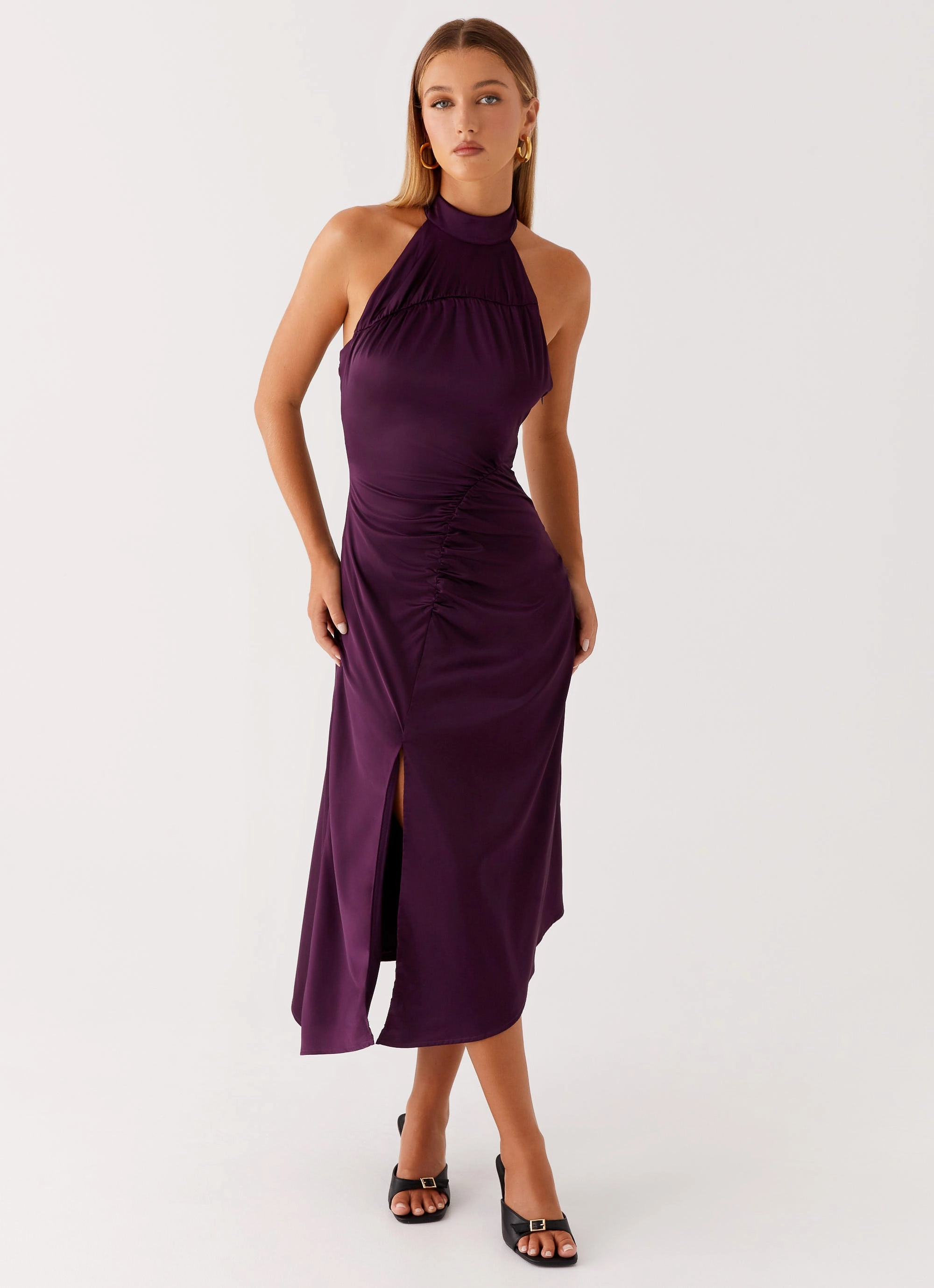 Contemporary Fit Casta Halterneck Midi Dress - Plum