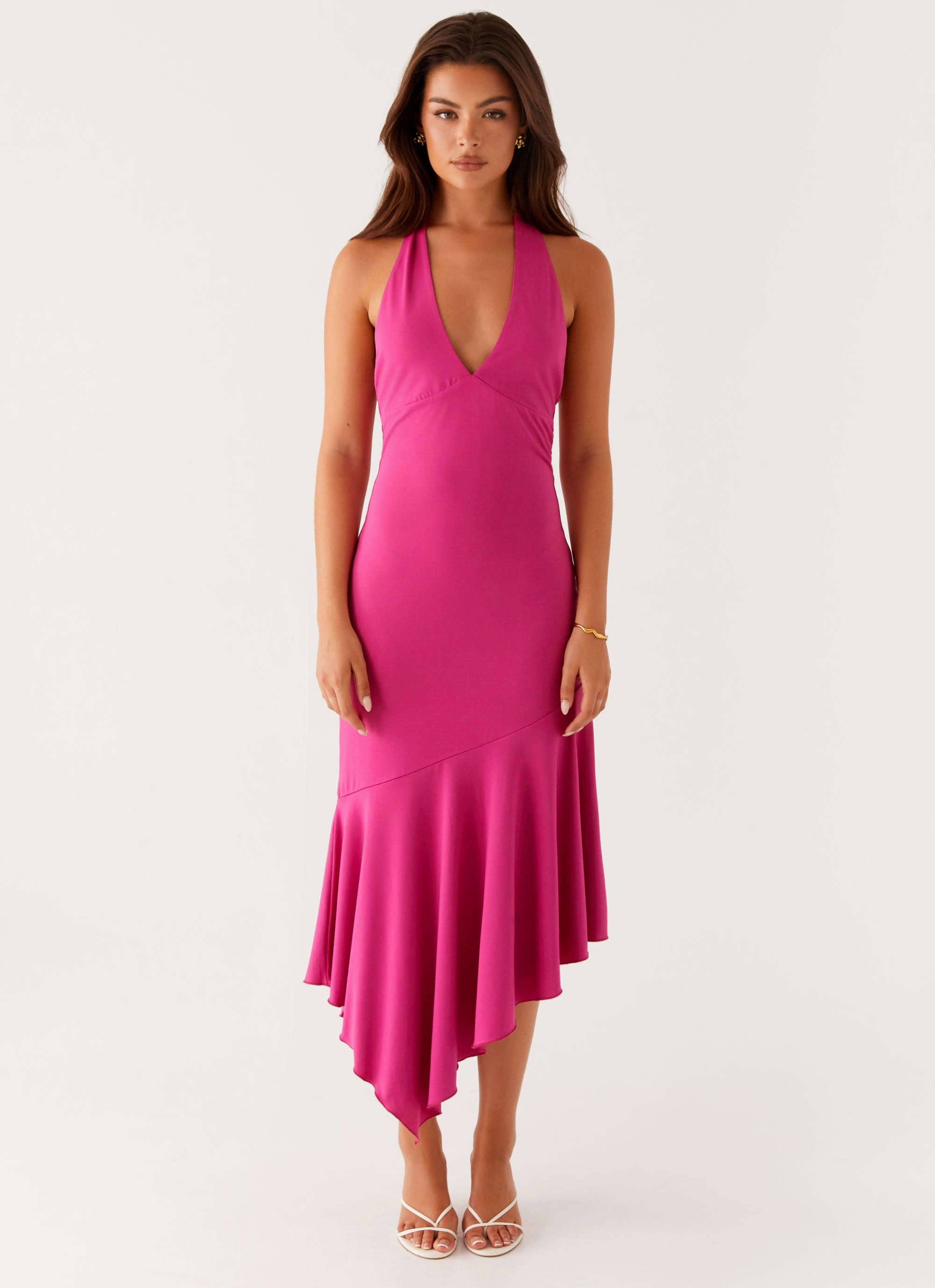Street Style Jacket Button Closure Perdita Midi Dress - Fuchsia