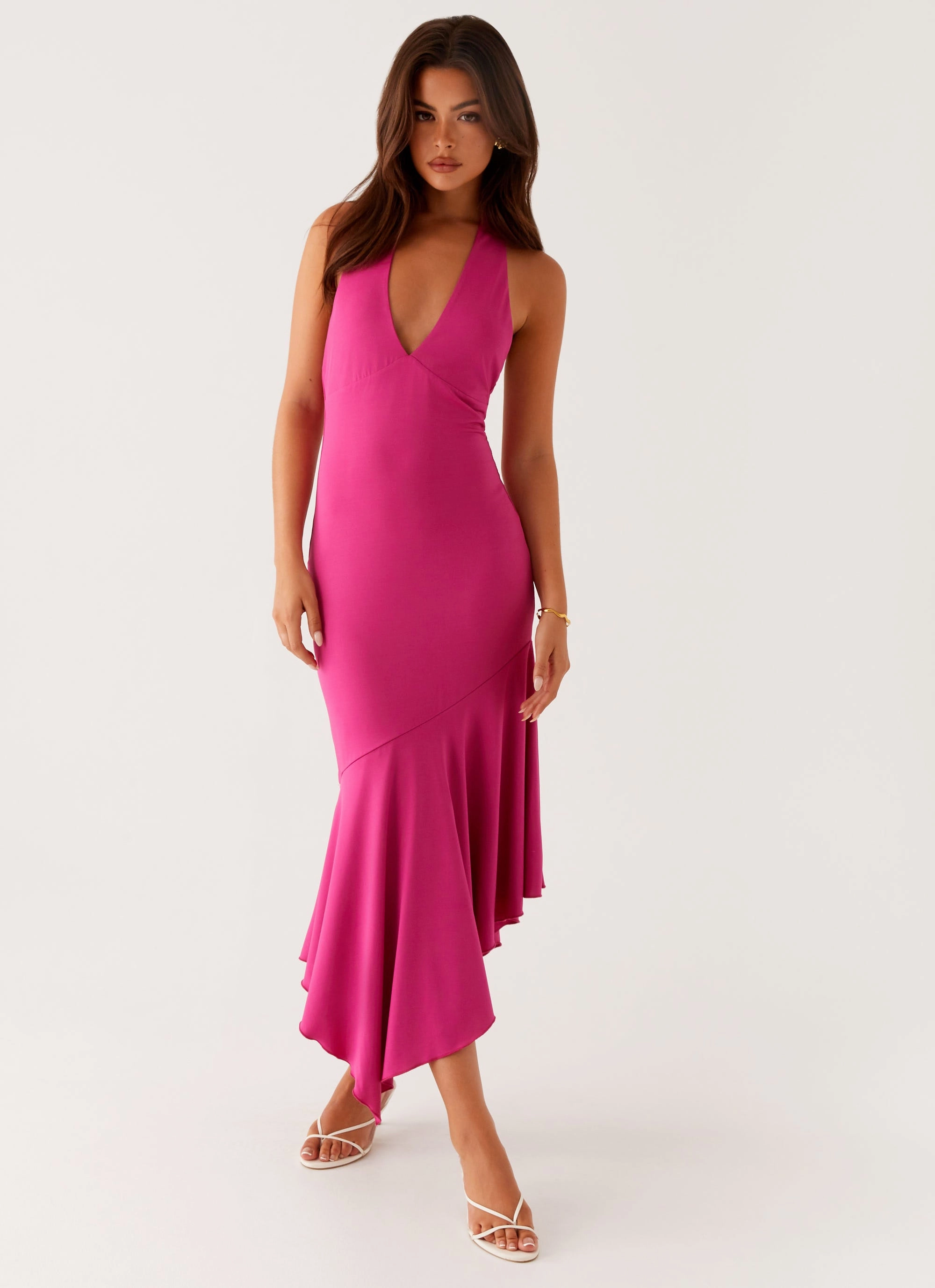 Evening Out Heavy Insulation Coat Perdita Midi Dress - Fuchsia