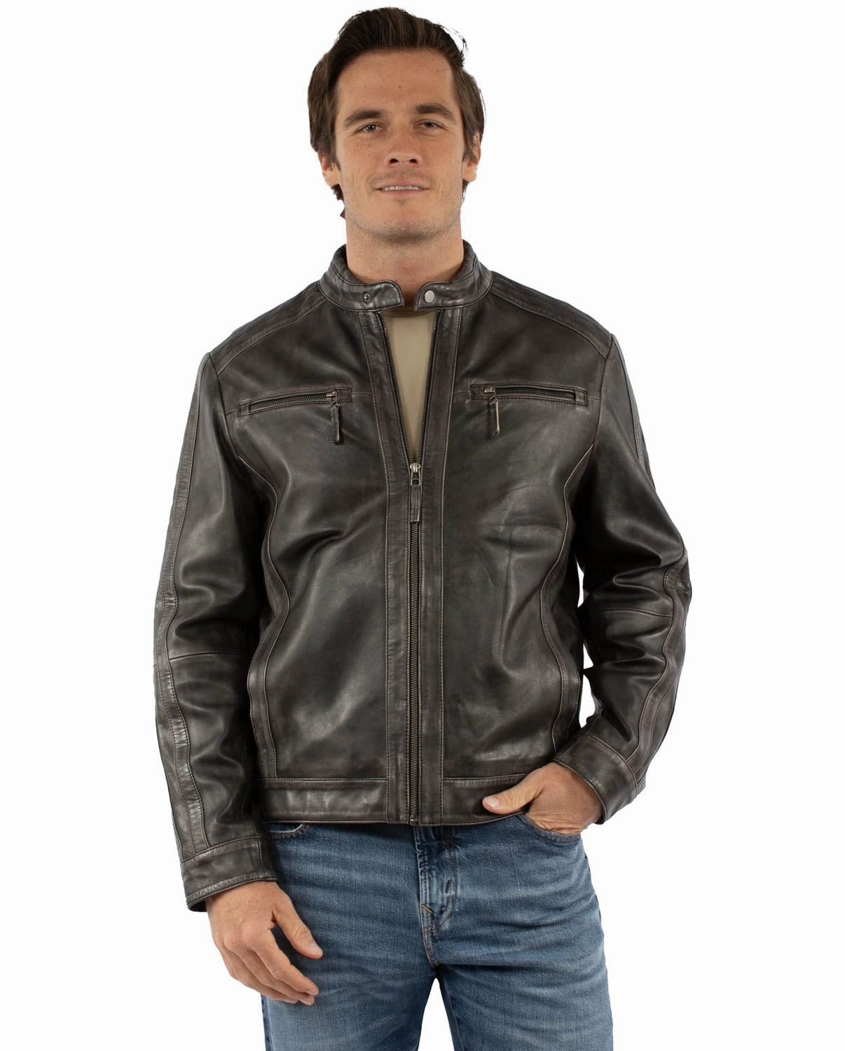 Scully Mens Distressed Motorcycle Vintage Black Lamb Leather Leather Jacket Flexible Hood Design Hypoallergenic Lining