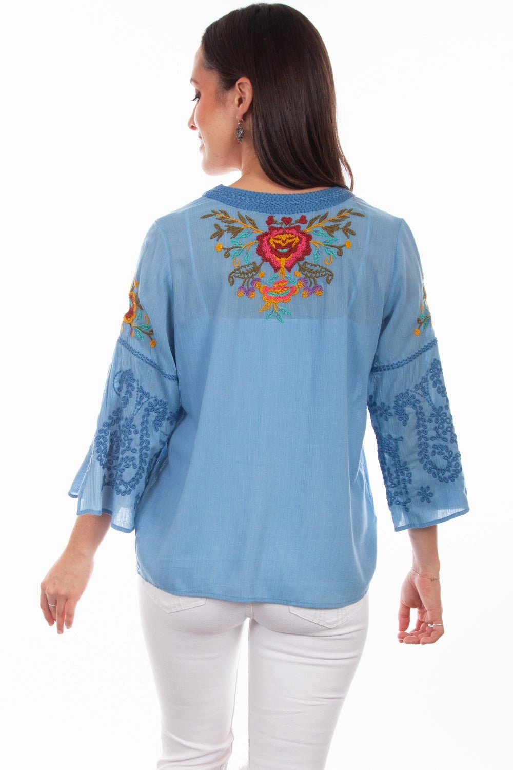 Functional Wear Scully Womens Blue Multi 100% Cotton Detailed Floral S/S Blouse