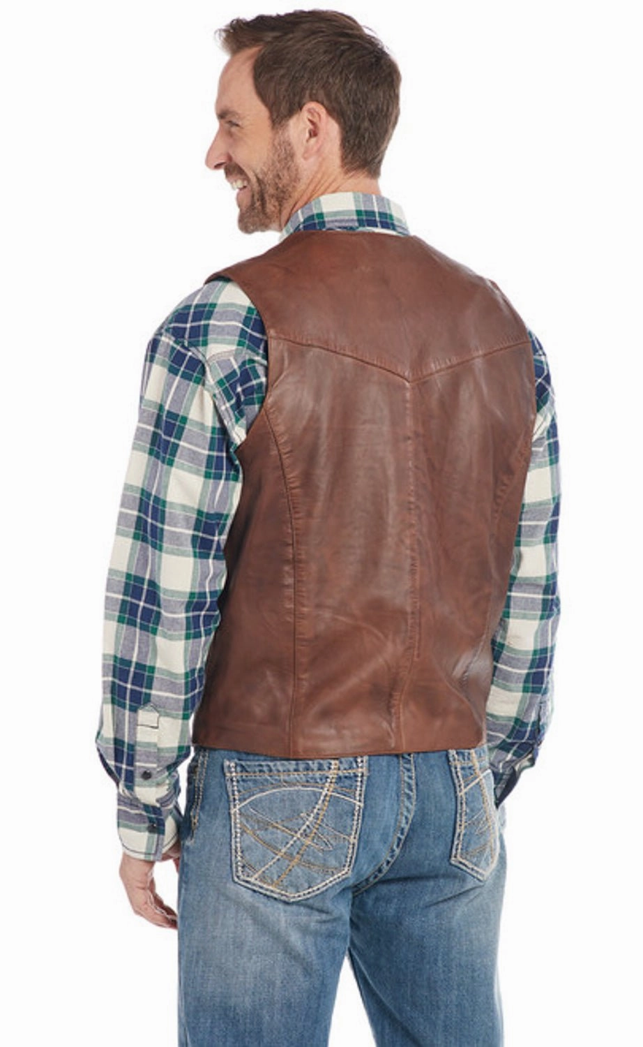 Cripple Creek Mens Button Front Nappa Vintage Brown Lamb Leather Leather Vest Two Tone Design