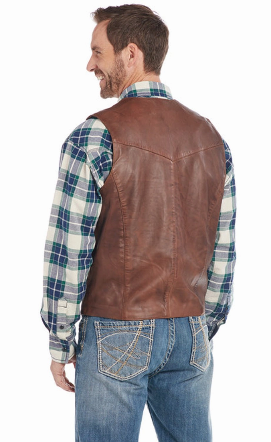 Seamless Bonding Cripple Creek Mens Button Front Nappa Vintage Brown Lamb Leather Leather Vest