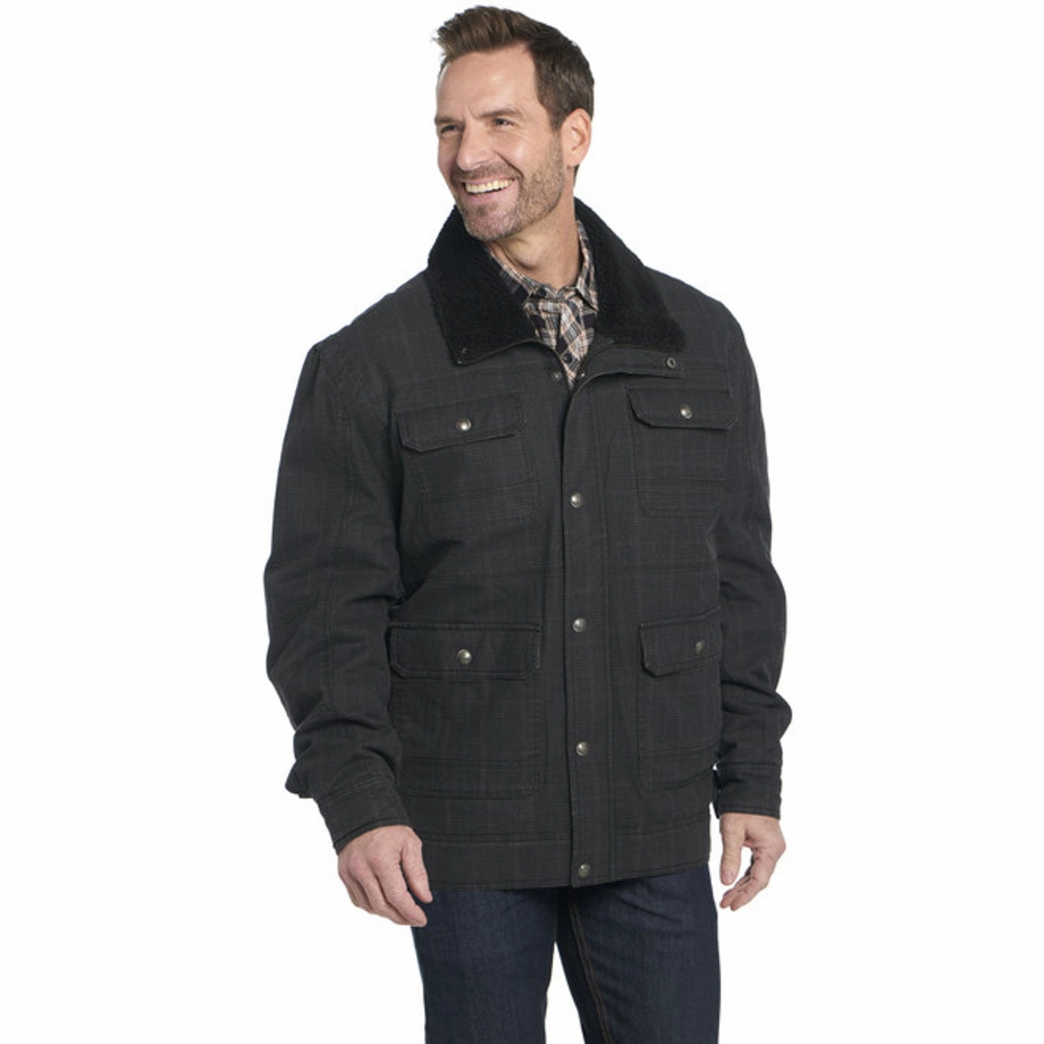 Cripple Creek Mens Enzyme Coated Sherpa Galaxy Black 100% Cotton Jacket Snap Button