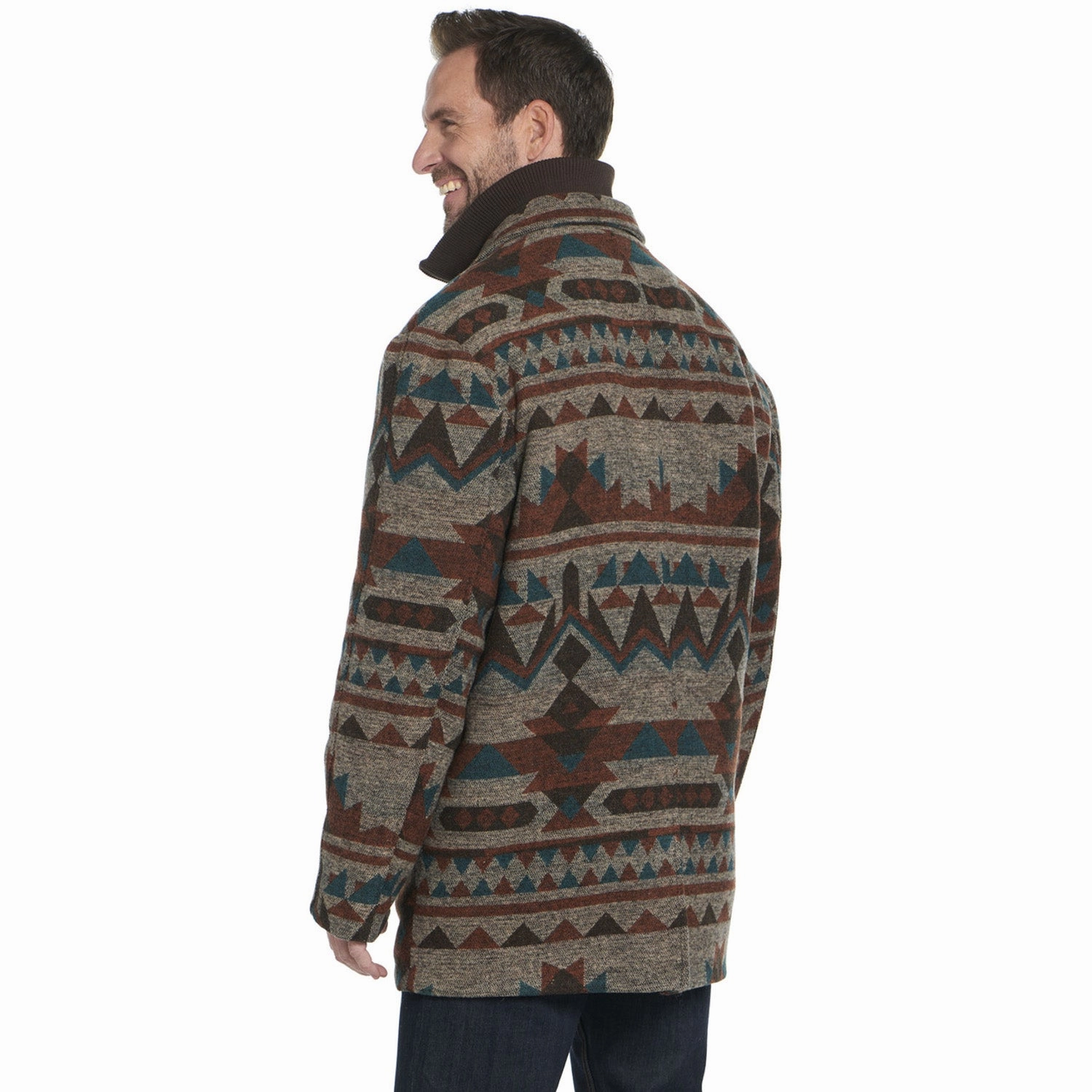 Cripple Creek Mens Navajo Blanket Knit Collar Chocolate Topaz Polyester Overcoat Winter Layers SoftshellTexture