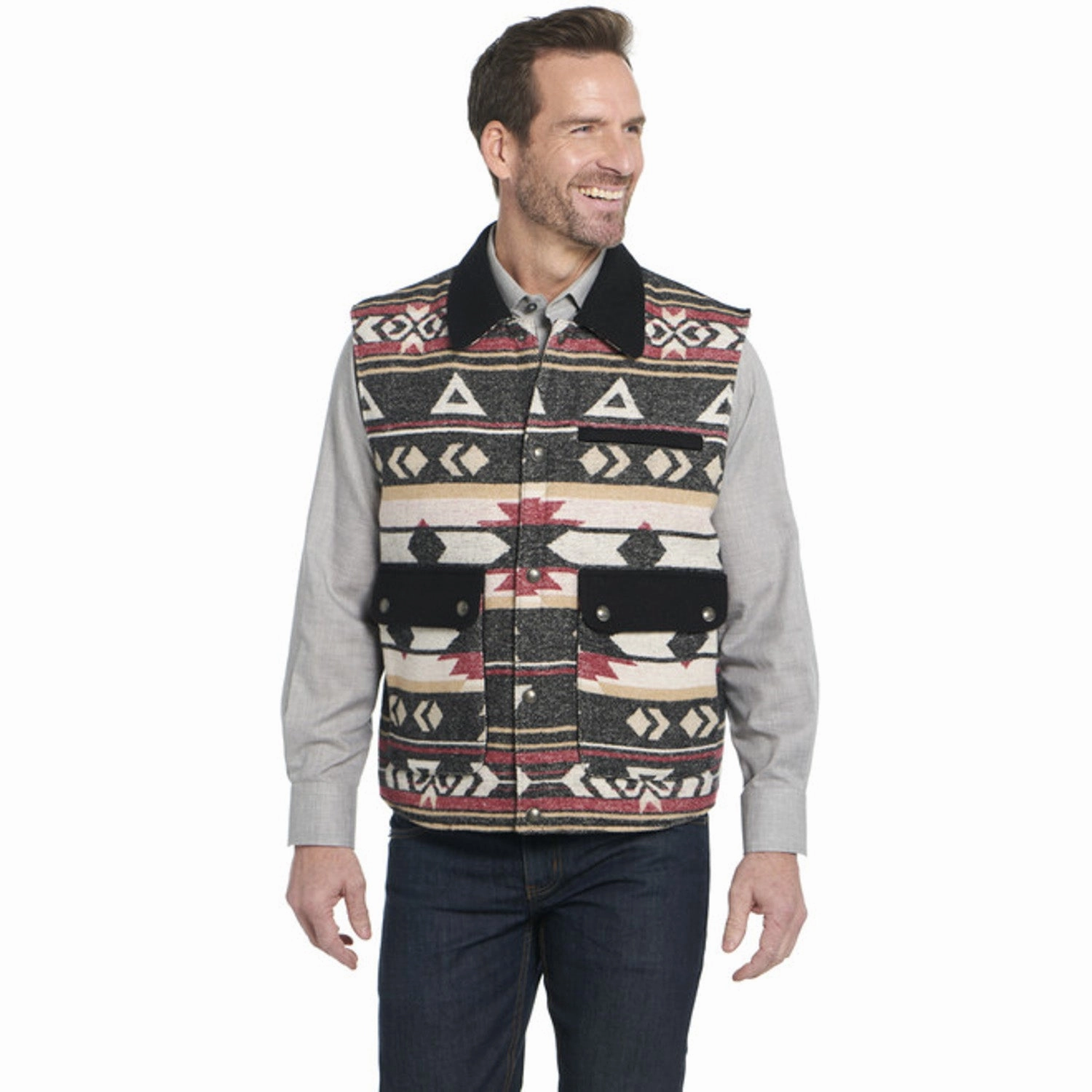 Neutral Tones Cripple Creek Mens Two-Toned Navajo Blanket CCP Red Birch 100% Polyester Vest