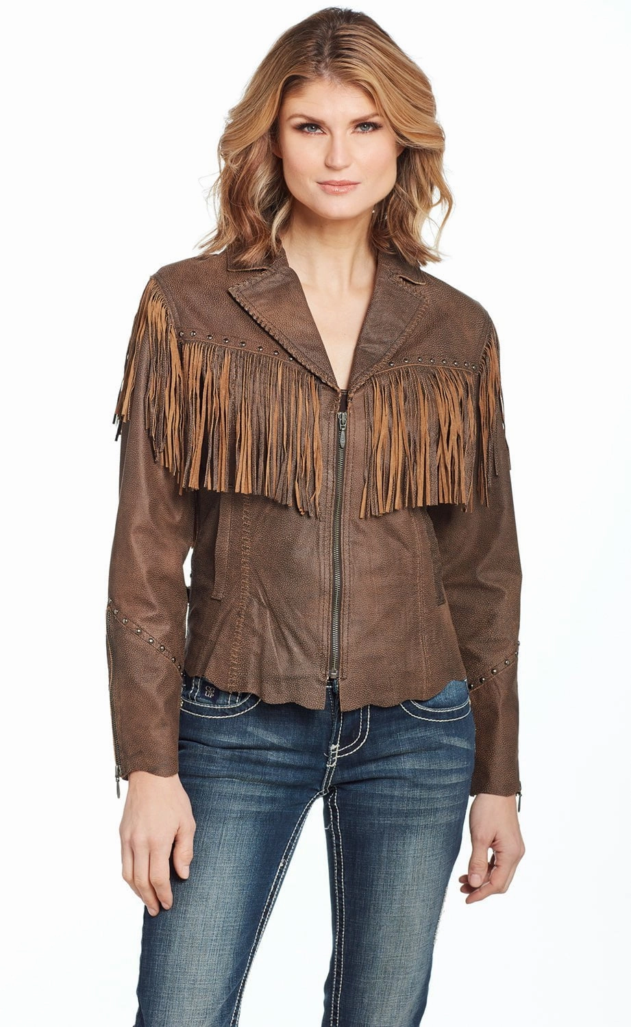 Cripple Creek Womens Antique Brown Leather Lamb Fringe Vest Seasonal Layers Chilly Day Outfit