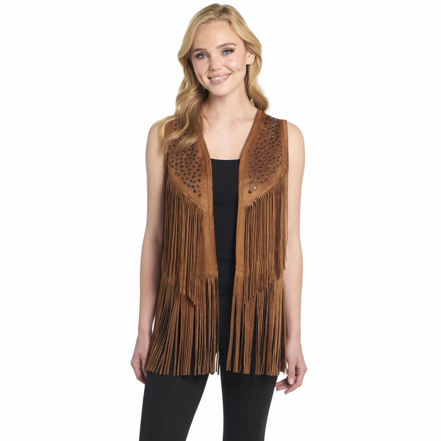 Cripple Creek Womens Double-Faced Precious Copper Polyester Faux Leather Vest L Comfortable Fabric Low Maintenance Fabric