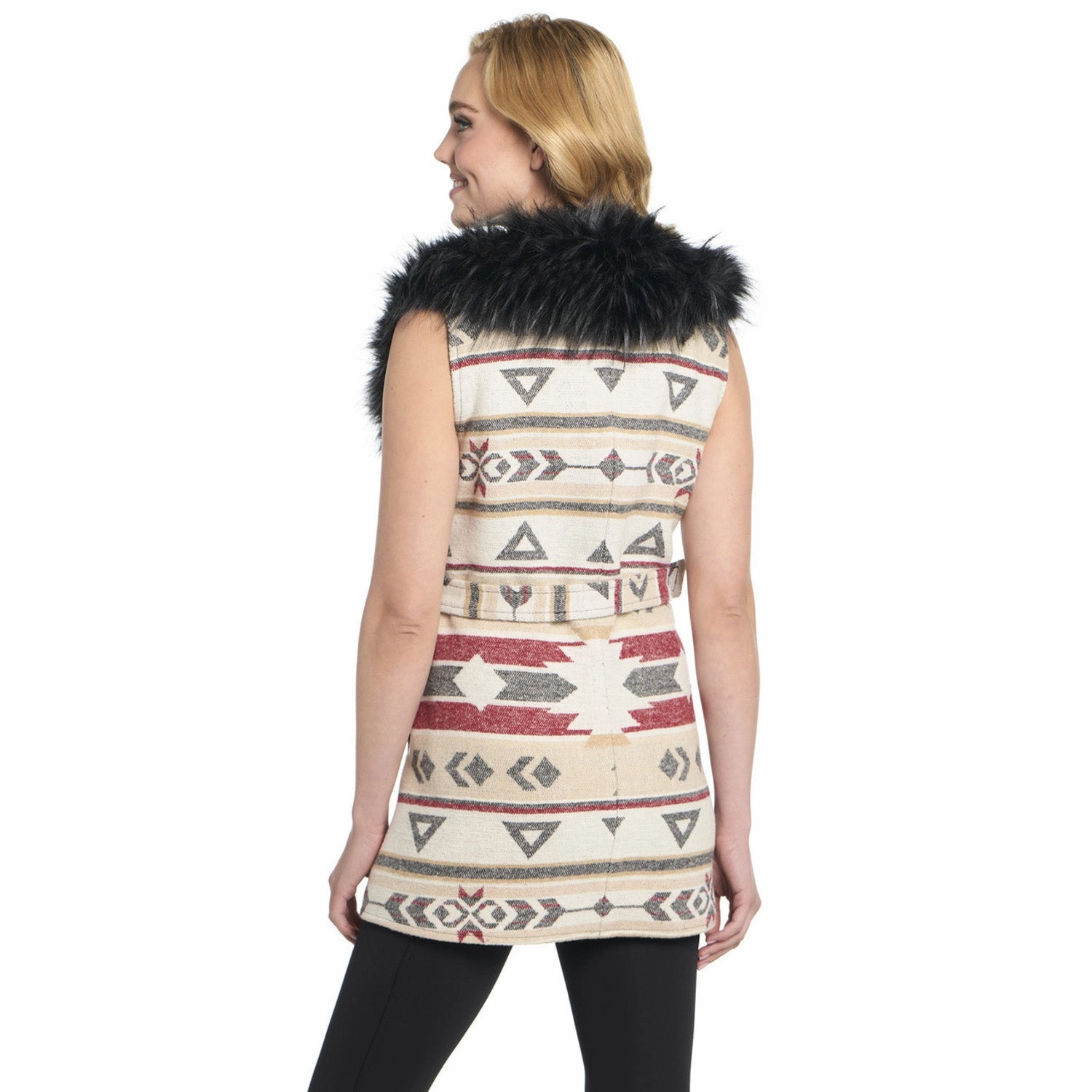 Cripple Creek Womens Navajo Blanket Desert Lights 100% Polyester Faux Fur Vest Light Knit