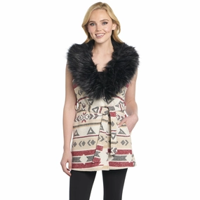 Cripple Creek Womens Navajo Blanket Desert Lights 100% Polyester Faux Fur Vest Chilly Layering Seasonal Must-Have
