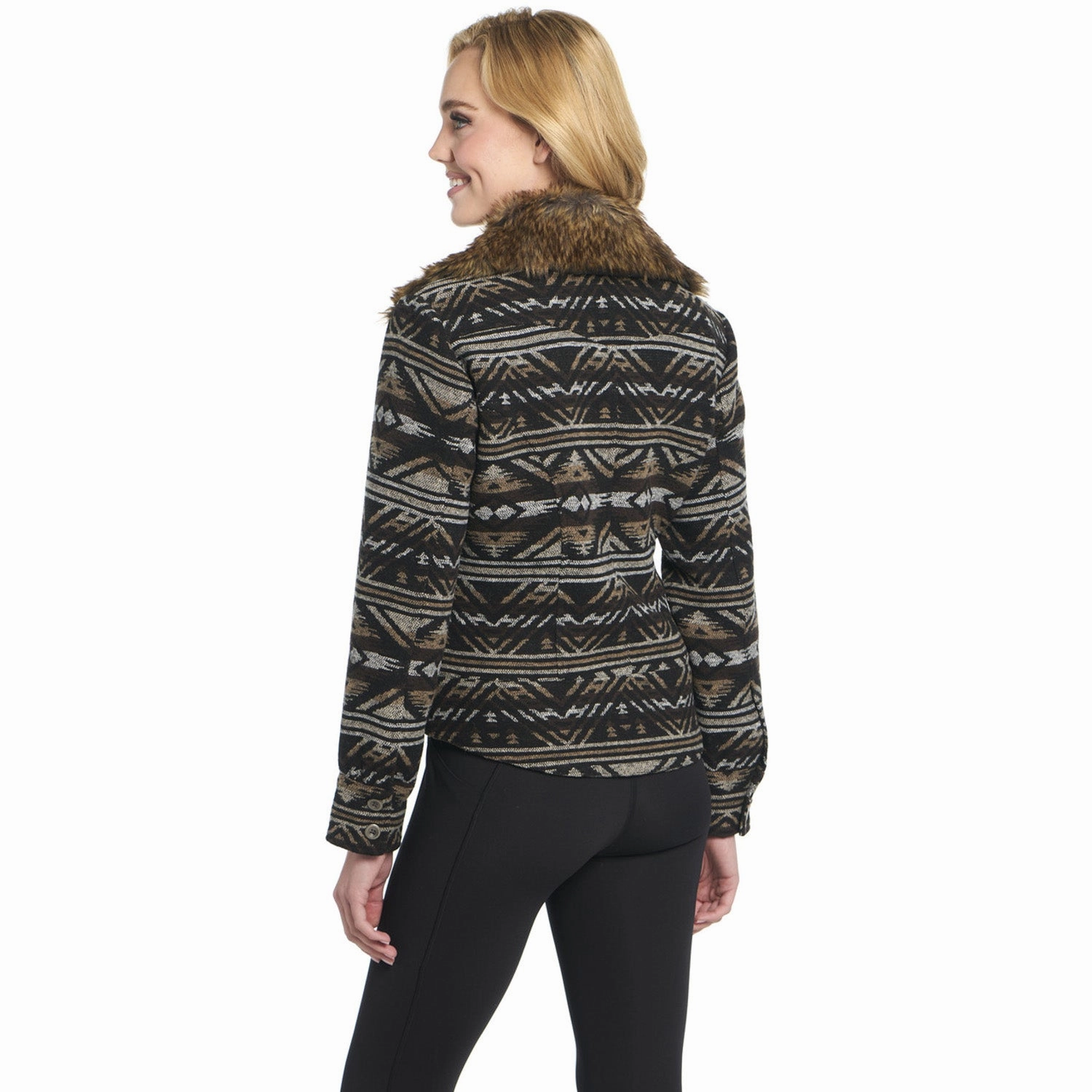 Day To Day Cripple Creek Womens Navajo Blanket Zip Front Americano Brown Polyester Jacket