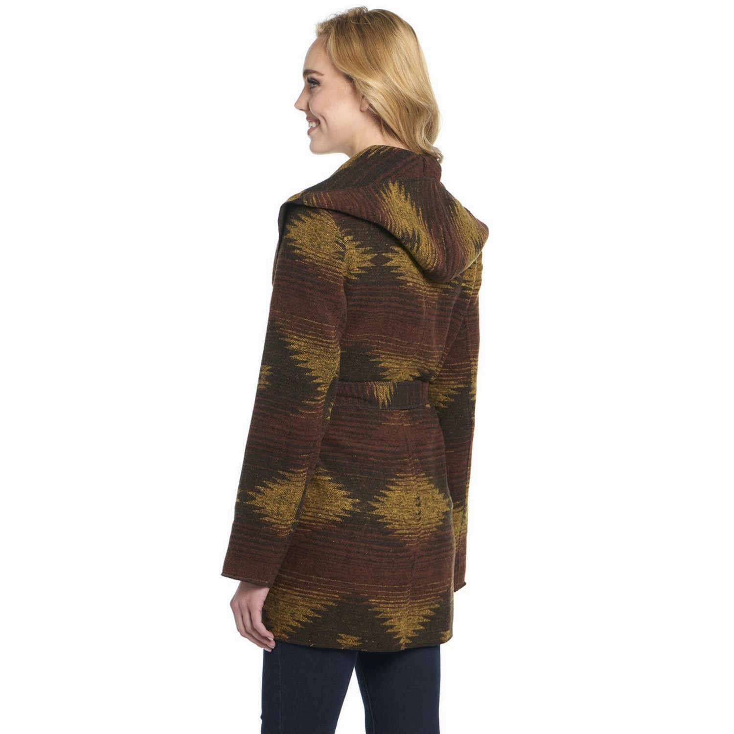 Classic Casual Look Very Cold Cripple Creek Womens Navajo Tie Front Blanket Hood Golden Brown Polyester Jacket