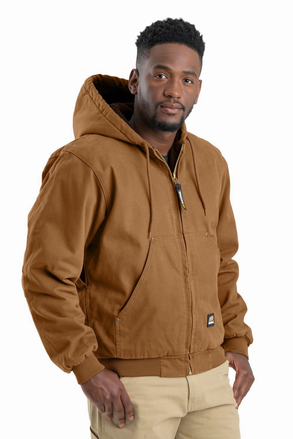Non Bulky Insulation Berne Mens Brown Duck 100% Cotton Heartland Washed Hooded Jacket