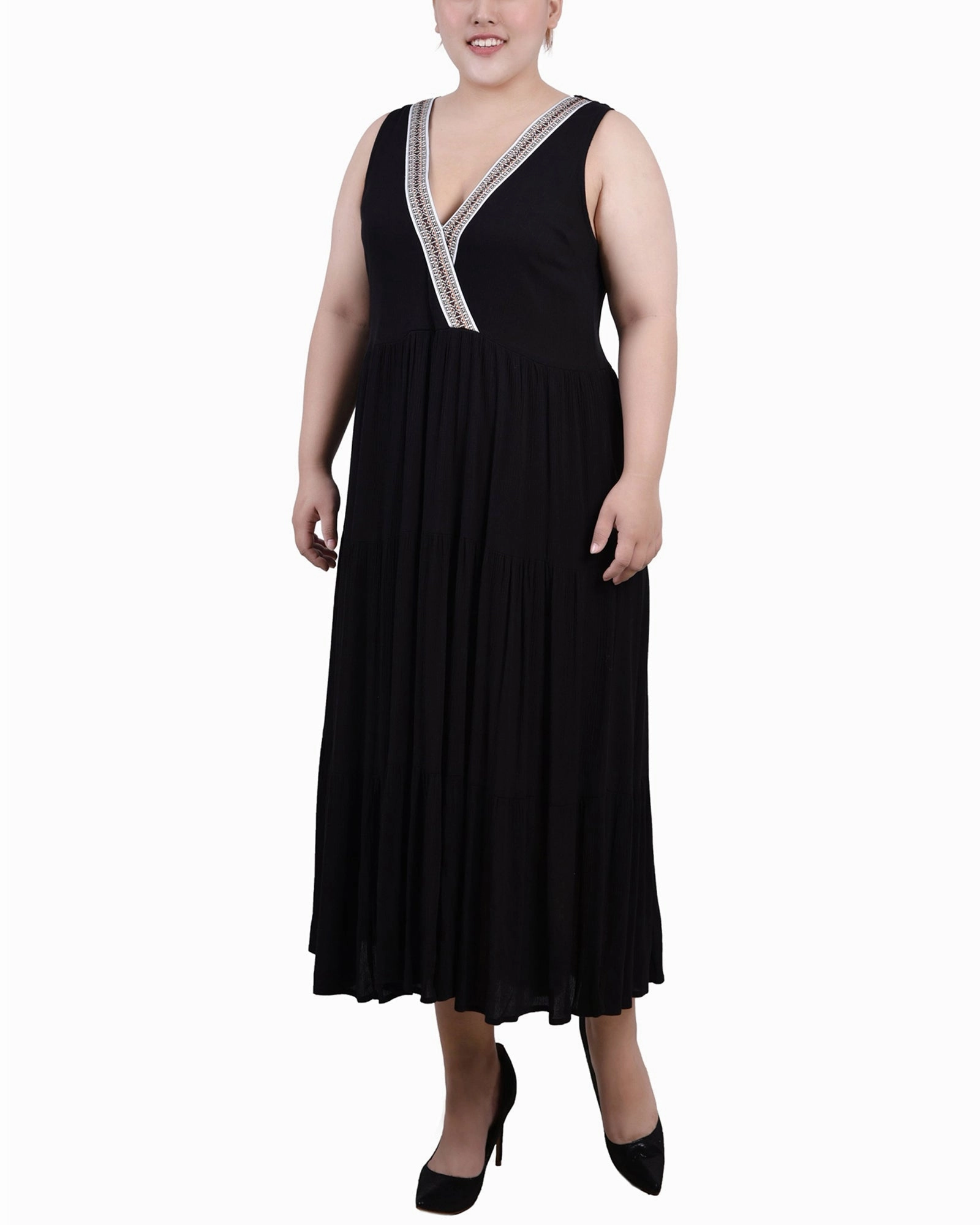 Plus Size Sleeveless Surplice Tiered Dress Cute Touch