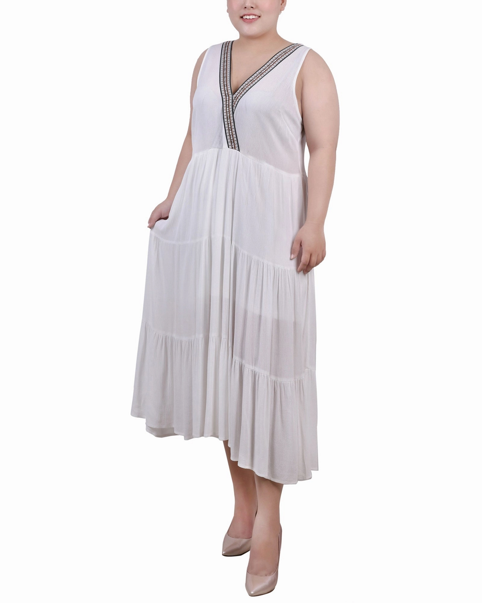 Plus Size Sleeveless Surplice Tiered Dress Statement Neck