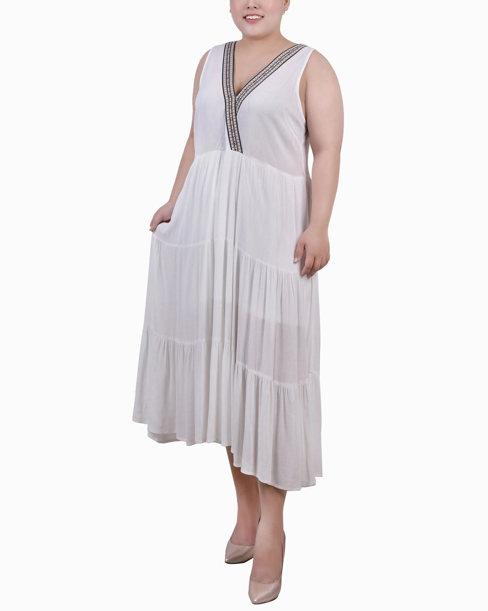 Plus Size Sleeveless Surplice Tiered Dress Ruffle Hem Timeless Layer
