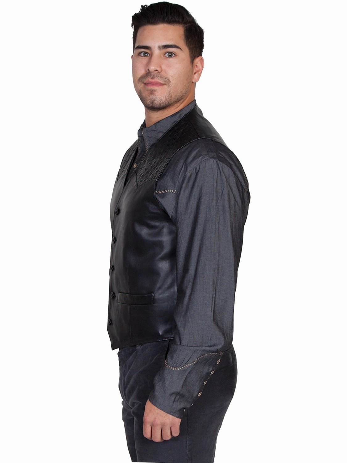 Scully Mens Black Lamb/Ostrich Western Vest Thermal regulation Reversible Style