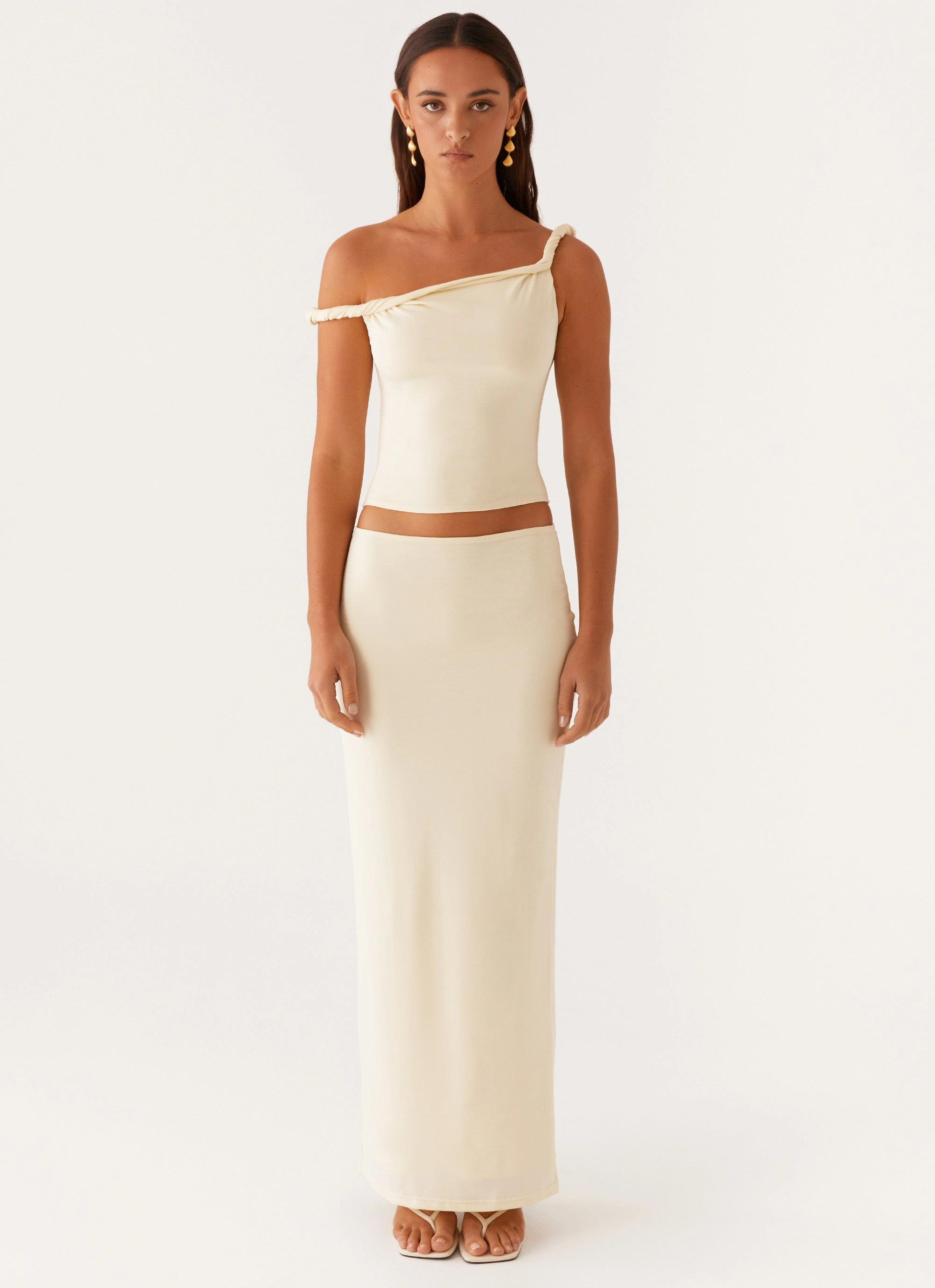 Solace Soul Twist Shoulder Top - Yellow Casual Knit Wear