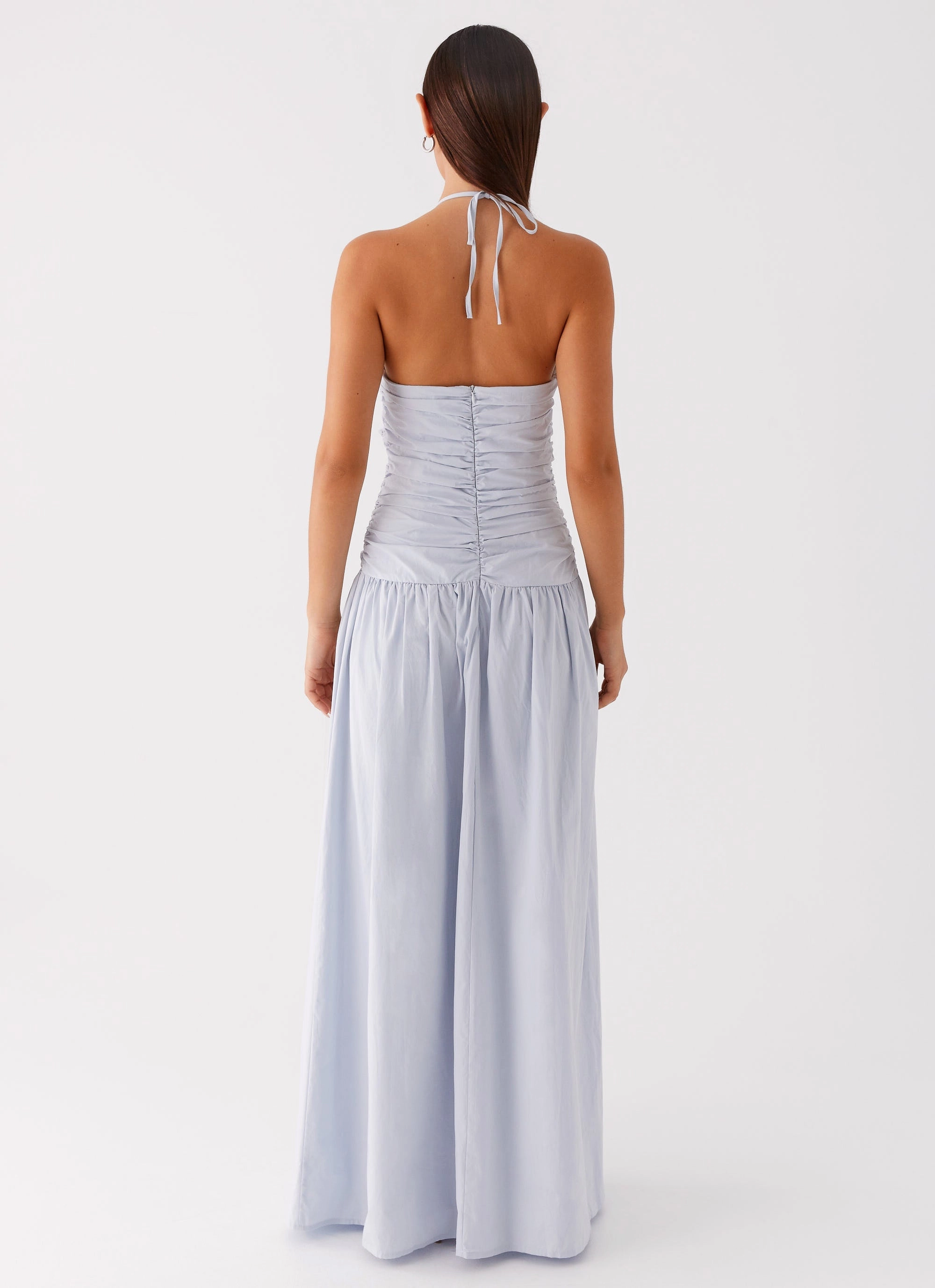 Textured Jacket Cristina Halter Maxi Dress - Cornflower Blue