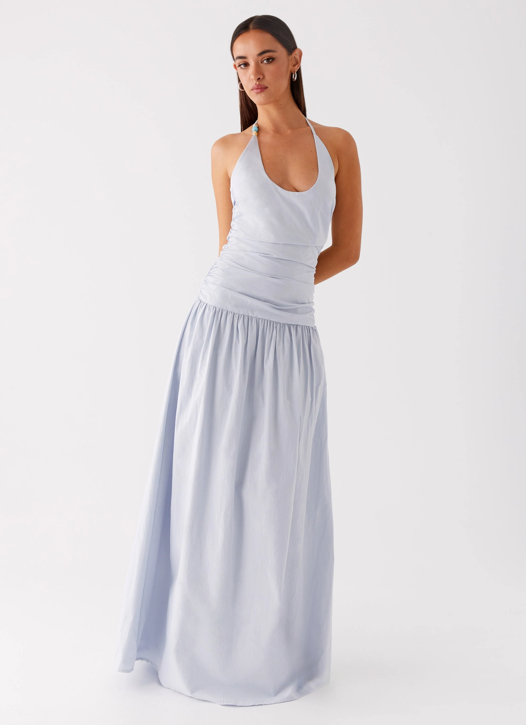 Puffer jacket Stand Collar Cristina Halter Maxi Dress - Cornflower Blue
