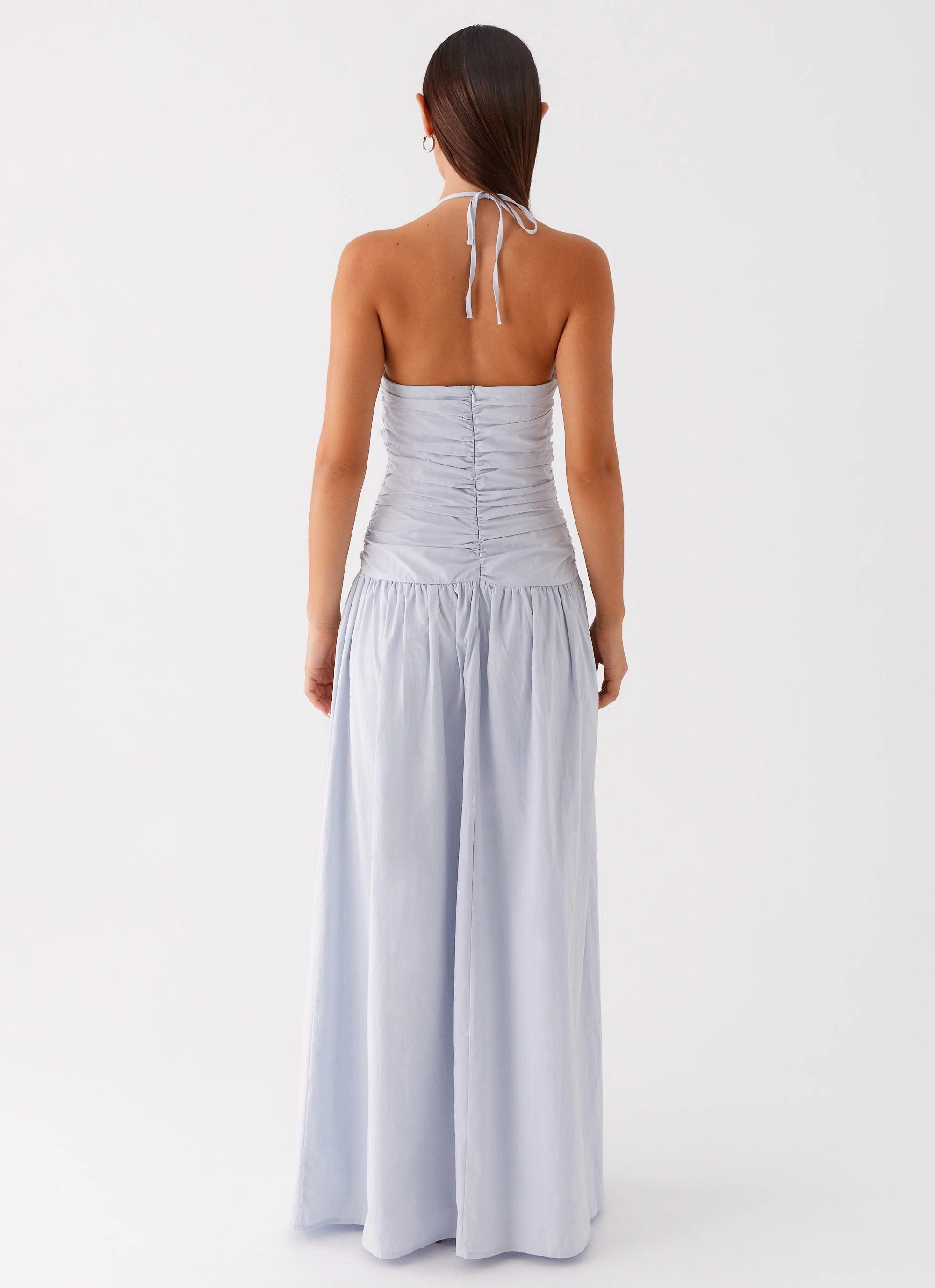 Wardrobe Essential Cold Day Outerwear Cristina Halter Maxi Dress - Cornflower Blue