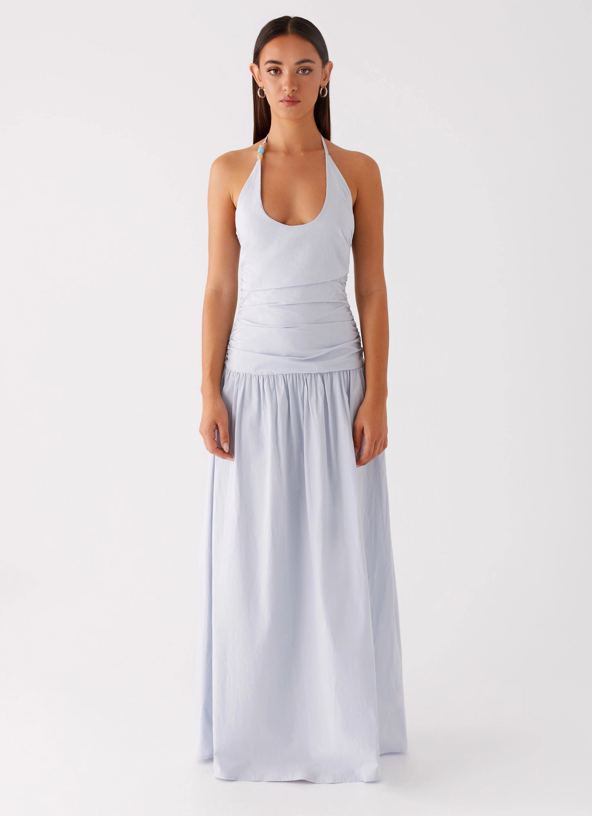 Chilly Protection Coat Cristina Halter Maxi Dress - Cornflower Blue