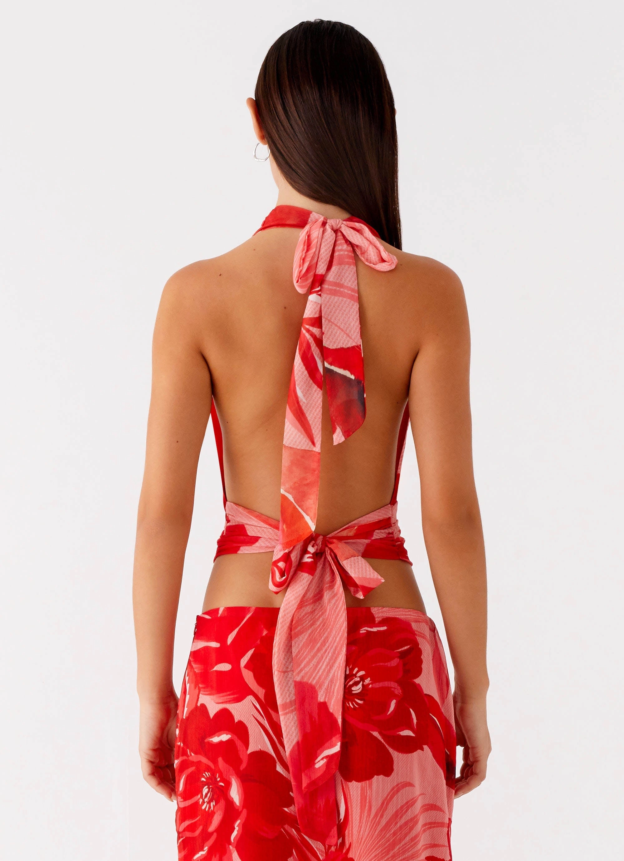 Lightweight Lining Matte Finish Soren Halter Top - Sicily Sunsets Print