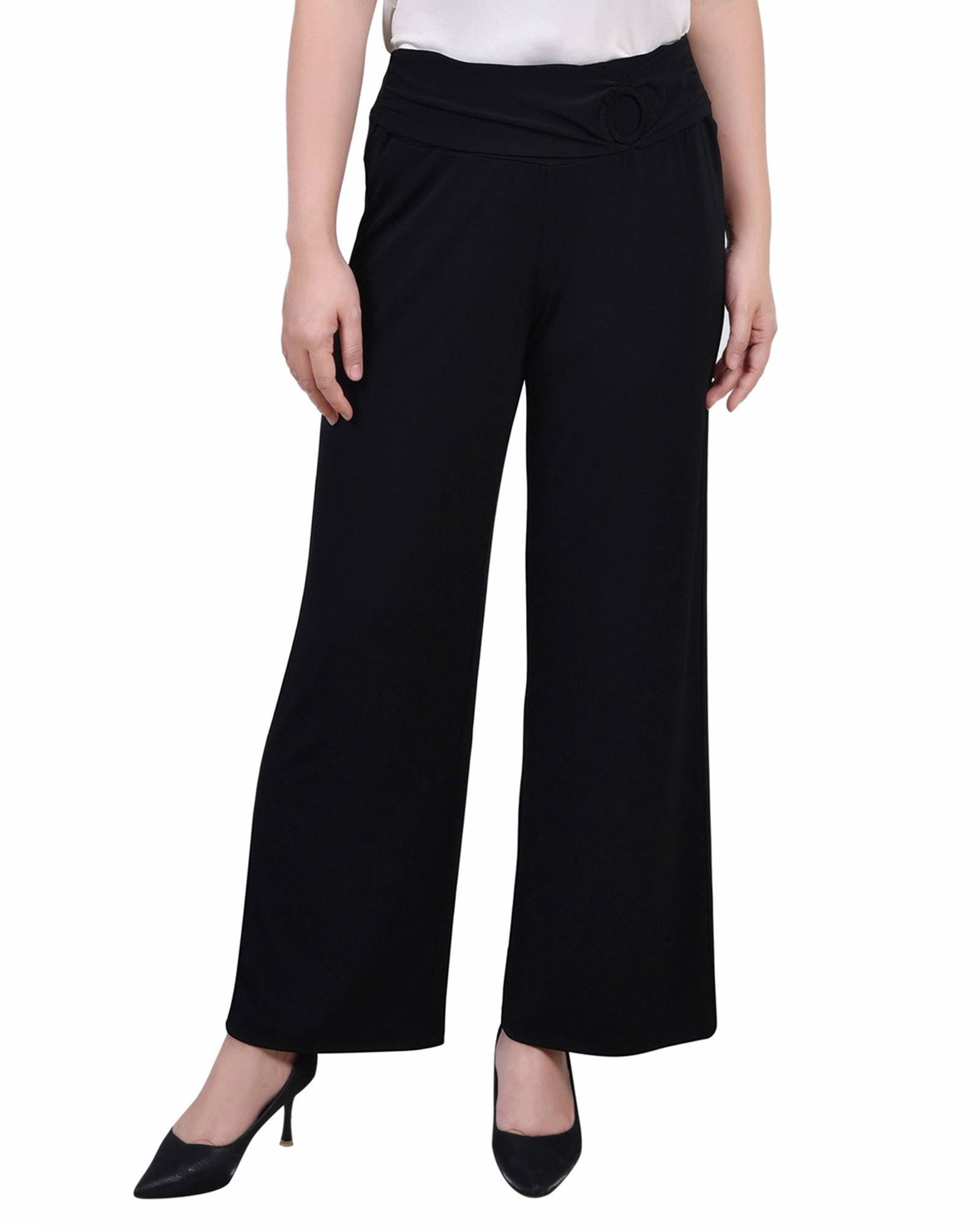 elastic waistband Anti Pilling Textile Cropped Pull On Pants With Sash