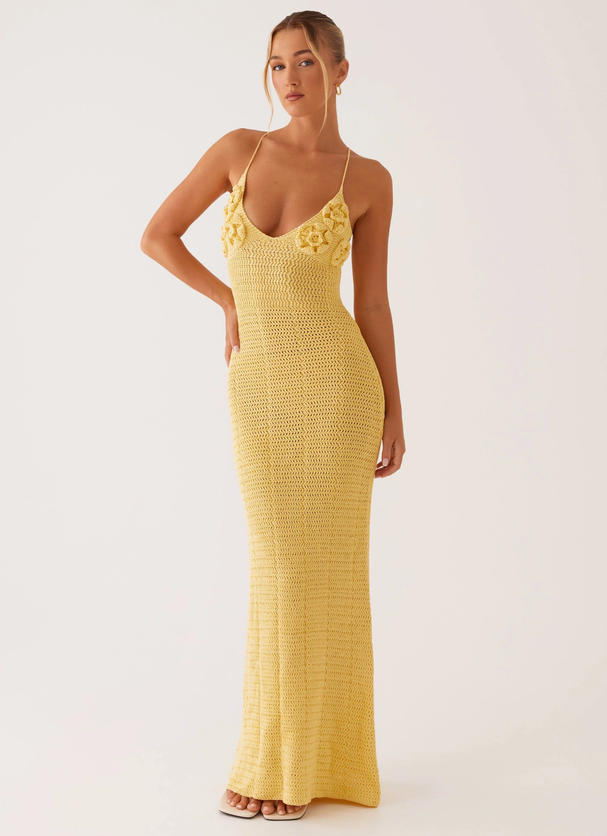 Zara Rose Crochet Maxi Dress - Yellow Cozy Outerwear