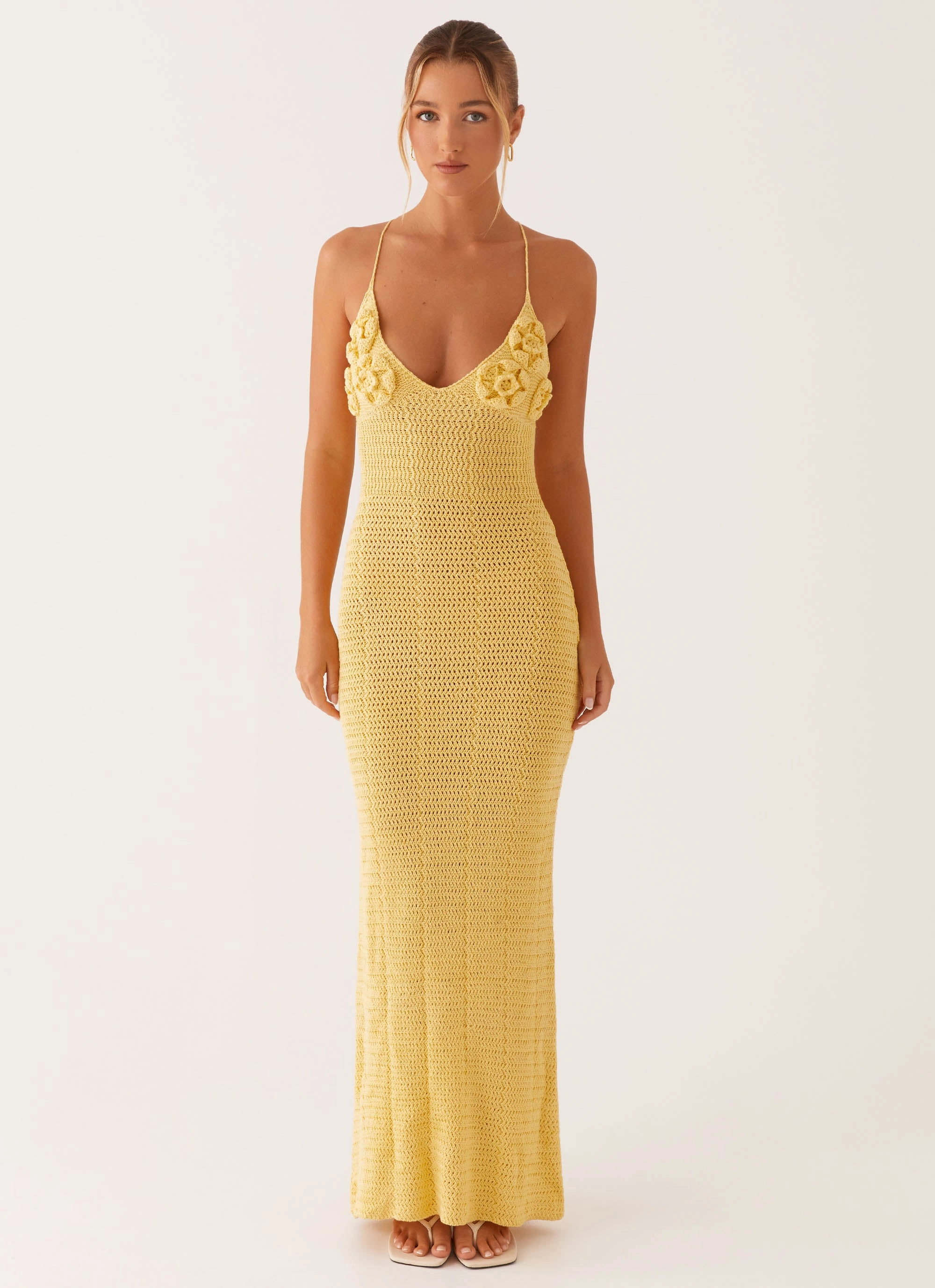 Fashionable Design Zara Rose Crochet Maxi Dress - Yellow