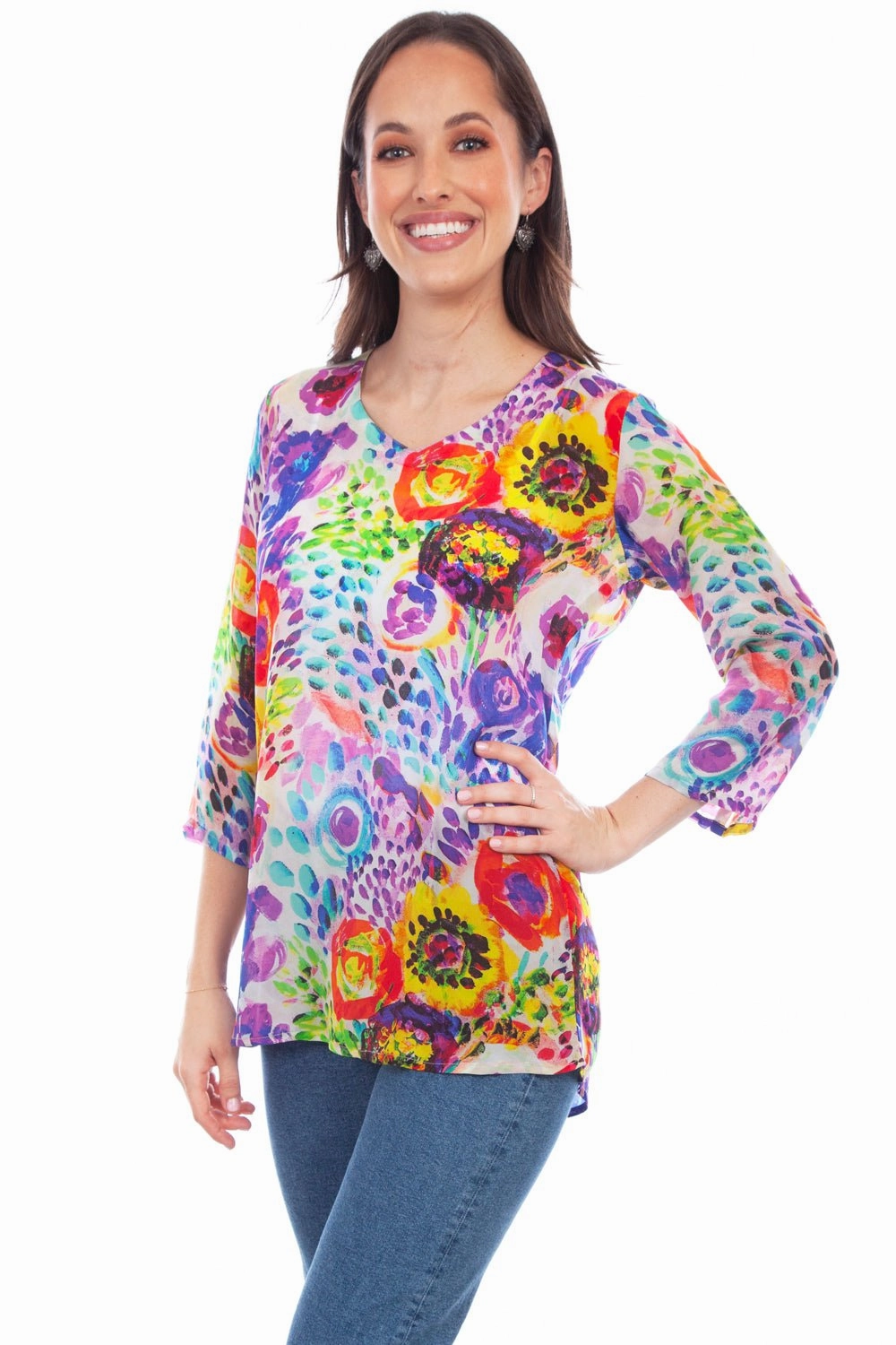 Affordable Fashion Scully Womens Lavish Blossoms Multi-Color Rayon S/S Tunic