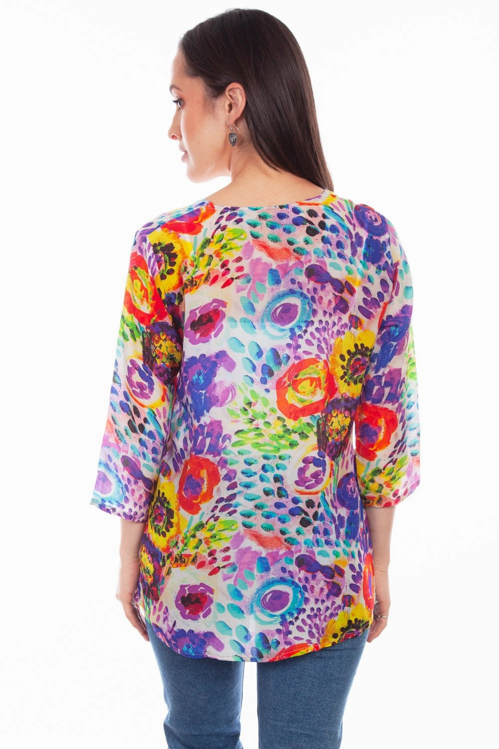 Flexible Shoulder Construction Versatile Piece Scully Womens Lavish Blossoms Multi-Color Rayon S/S Tunic