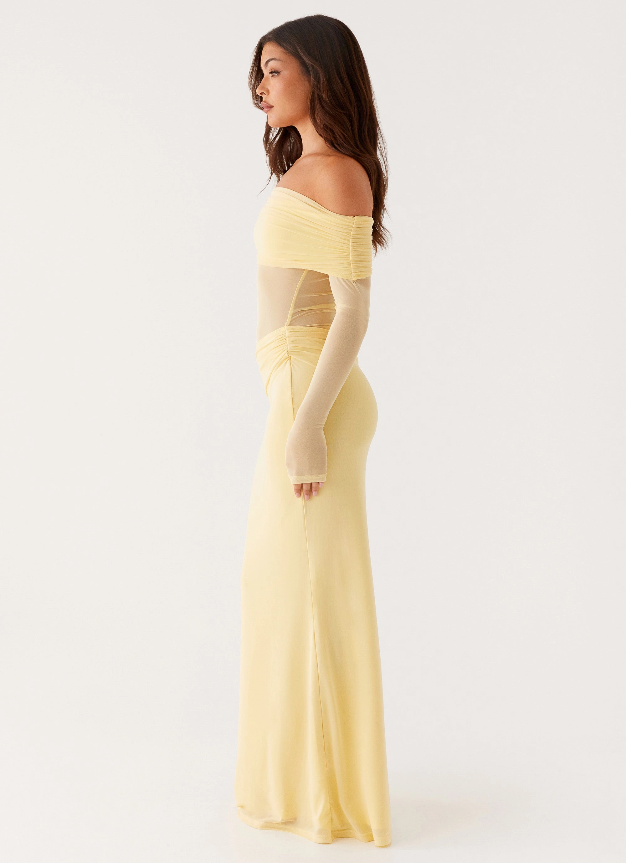 Emery Maxi Dress - Yellow Minimal Detailing Faux Fur Winter Coat