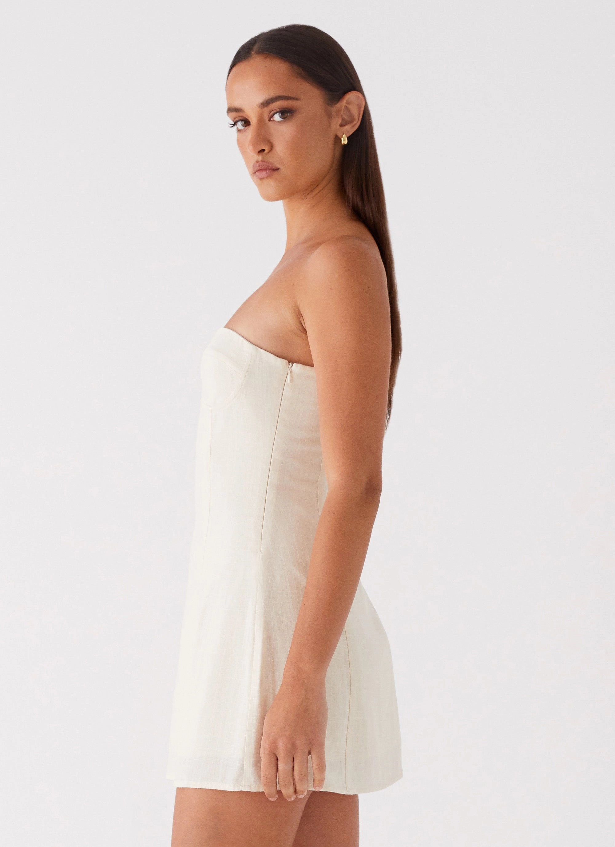 Do It That Way Linen Mini Dress - Ivory AntiFrayEdging Sleek Touch