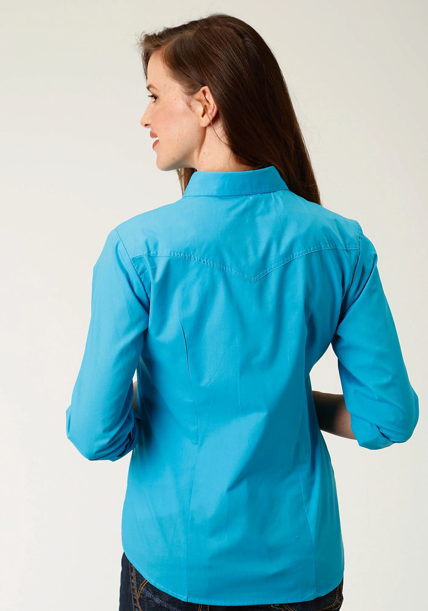Flatlock stitching Roper Womens 9839 Broadcloth Turquoise Cotton Blend L/S Shirt