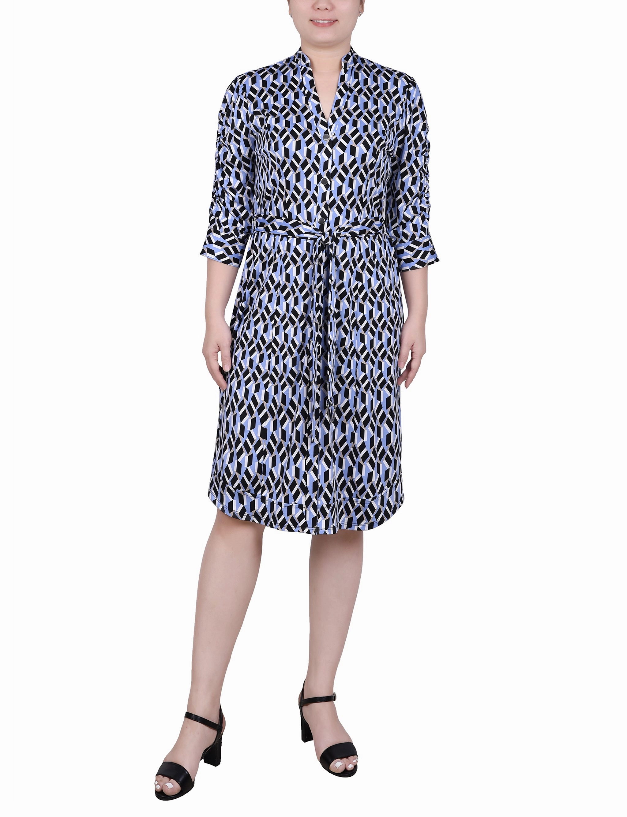 Spring Mood Petite Elbow Sleeve Y Neck Dress