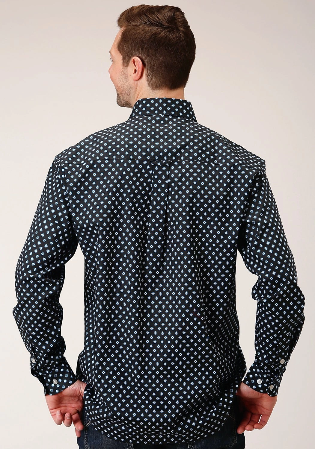 Vintage Style Roper Mens Black 100% Cotton New Star Foulard BD L/S 1 Pkt Shirt